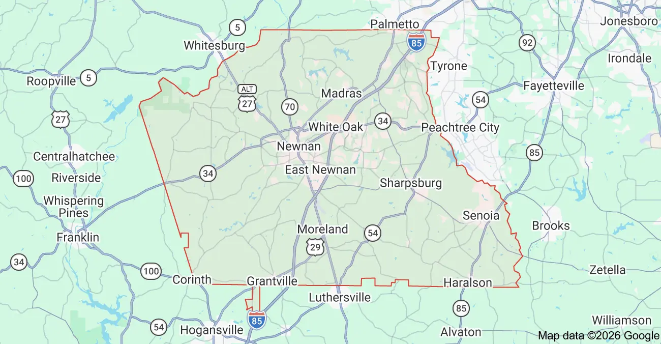 Map of Coweta County, GA